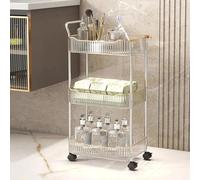 2-Tier Rolling Cart Utility rage Trolley with Wheels & Handle - Versatile for Bathroom Kitchen Bedroom Office Laundry - Mobile & Space-Saving Solution