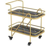2-Tier Rolling Kitchen Cart on Wheels Metal Serving Trolley with 2 Wooden Shelves Versatile Bar & Dining Storage Utility Cart Mobile Kitchen Organizer