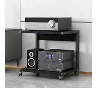 2-Tier Rolling Media Stand Audio Tower Shelf with Wheels Freestanding Stereo Cabinetfor CD/DVD Player & Game Console Movable HiFi Rack (50x40x65cm)