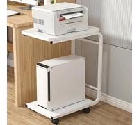 2-Tier Rolling Printer Stand Space-Saving Storage Solution for PC Tower CPU Shredder Fax-Scanner White Surface Mobile Side Table Office nization