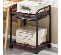 2-Tier Rolling Printer Stand with Lockable Wheels Cact Office Cart & Sto Shelf for Printer Scanner Copy - Walnut h Under Desk Solut