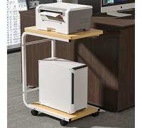 2-Tier Rolling Printer Stand with Storage - Multi-Function Side Table for Computers PCs Towers CPUs Shredders Fax Machines - Natural Wood Finish