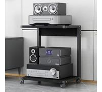 2-Tier Rolling Rack Tower AV Stand for TV Accessories & Game Consoles Ste Cabinet for PS5 DVD/CD/Record Player Black 50x40x65cm