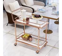 2-Tier Rolling Service Cart for Kitchen Wine Beer Coffee Tea & Desserts - Multi-Functional Pink & White Shelves Easy to Move with Wheels & Handle