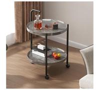 2-Tier Rolling Side Table With Wheels, Farmhouse Nightstand For Bedroom, Mobile End Table For Living Room, Small Bathroom Storage Cart, Vintage Style Wooden A Ccent Table For(Size:40x55cm,Color:gray)
