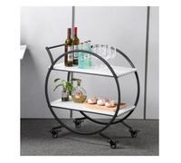 2-Tier Rolling Sto Cart on Wheels - Metal Eco-board Kitchen Trolley, Utili Rolling Rack for Home, Dining, Bathroom, Tea Bar, Black & White