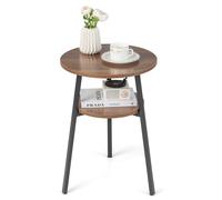 2-Tier Round Bedside Table Wooden Sofa End w/Storage Shelf Accent Table