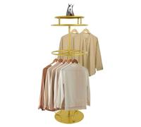 2-Tier Round Clothing Rack Free Standing Garment Display with Top Support Ideal for Retail Stores Shopping Malls and Laundries - Stylish & Functional.