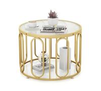 2-Tier Round Coffee Table w/ Tempered Glass Top & Oval Swivel Brackets
