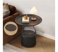 2-Tier Round Coffee Table with Removable Tray, Waterproof Storage, Metal Sofa Side End Table for Living Room, Bedroom, Balcony, Office