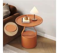 2-Tier Round Coffee Table with Removable Tray, Waterproof Storage, Metal Sofa Side End Table for Living Room, Bedroom, Balcony, Office