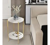 2 Tier Round Faux Marble Side Table With Metal Legs Pirlo Plush White One Size