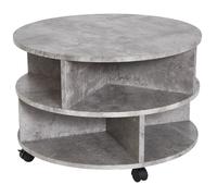 2 Tier Round Side End Table Coffee Desk with Divided Shelves Tea Table Storage Unit Living Room Organiser with Wheels - Cement colour