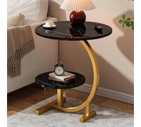 2 Tier Round Side Table, Marble Textured Small C-Shaped Side Table, Snack Side Table, Sofa Side Table Side Table, Living Room Kitchen Garden Bedroom Nightstand A