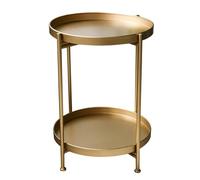 2-Tier Round Side Table with Removable Tray, Foldable Iron End Table for Sofa, Perfect for Bedroom and Living Room