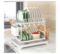 2-Tier Rust-Proof Dish Drying Rack with Drainboard Iron Kitchen nizer for Plates Cups & sils Includes sil Holder & Cup Holder (Black Compact)