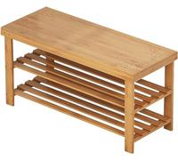 2-Tier Rustic Wooden Shoe Bench - Solid Wood Entryway Storage for Hallway Bathroom & Living Room - Stylish Functional Furniture &for Home Décor