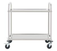 2-Tier Serving Trolley Stainless Steel 95 x 45 x 83.5 cm with 4 Wheels Two Brakes Kitchen Trolley Side Trolley with Shelf and Storage Space for Kitchen Dining Room Living Room