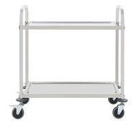 2-Tier Serving Trolley Stainless Steel 96.5 x 55 x 90 cm with Wheels and Brakes, Practical Kitchen Trolley as Side Trolley and Utility Trolley for Kitchen