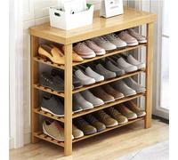 2 Tier Shoe Bench Natural Bamboo Shoe Rack with Seating Space Saving Design 100kg Capacity Perfect for Hallway Living Room Bedroom (Wood 5F 50cm/19.7in)