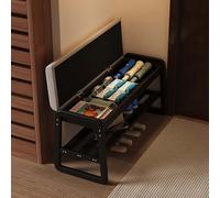 2 Tier Shoe Bench with Cushion Easy Assembly Foldable Storage Box Dirt Resistant Seat for Entryway 60cm Black Shoe Rack Perfect for nizing Shoes