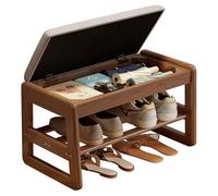 2 Tier Shoe Bench with Cushion Easy Assembly Foldable Storage Box Dirt Resistant Seat for Entryway 60cm Walnut Finish Stylish Shoe Rack