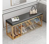 2-Tier Shoe Rack Bench With Boot Storage,Modern Entryway Bench Metal Shoe Storage Bench,Leather Upholstered,Grey,80X30X45Cm(31X12X18Inch)