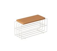 2-Tier Shoe Rack Bench with Cushion for Entryway, High-Temperature Painted Steel Frame, 150KG Capacity, Stylish White & Brown Design, Perfect for Hallway & Bedroom (80x30x41cm)