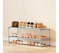 2-Tier Shoe Rack, Stackable Metal Organizer Shelf For Hallway, Bedroom Or Entryway, Compact Design, Grey
