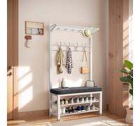 2-Tier Shoe Storage Bench with 9 Hooks, Coat Rack and Hall Tree for Entryway, Mudroom, Black