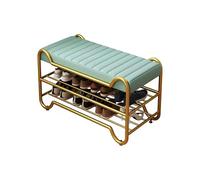 2-Tier Shoe Storage Organizer, Leather Upholstered Shoe Rack Bench, Modern Hallway Shoe Bench for Entryways