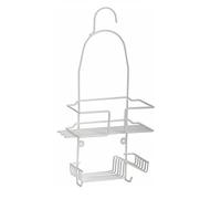 2 Tier Shower Caddy with hanging hook and two extra hooks Hanging Bathroom Organiser Unit Shower Rack Storage Caddy With Plastic Basket And Soap Holder Lightweight & Compact White - Rust Free