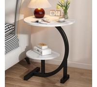 2-Tier Side Table, C-Shaped Side Table with Metal Frame, Small Coffee Table with Storage Space, Round Sofa Table for Living Room, nightstand for Bedroom, Easy to Assemble B
