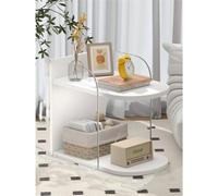 2-Tier Side Table, End Table, Acrylic Side Table,Acrylic Square End Table with Storage,Nightstand for Bedroom, Small Bedside Tables (White Medium - Flat Style)