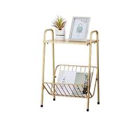 2 Tier Side Table - Modern Slim End Table with Rectangular Tray for Sofa - Stylish Accent Table for Magazines, Records, Books, Vases, Cups - Portable Storage Furniture