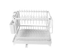2 Tier Sink Dish Drainer Rack with Drip Tray Plate Rack Cutlery Holder for Kitchen - White, double layer dish drainer rack, kitchen dish drainer, sink dish rack, drainer
