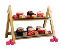 2 Tier Slate Cake Stand | Afternoon Tea Stands | Rustic Serving Platter for Desserts | Antipasti & Tapas Tray | Platters for Party Food | Foldable Food Display Rack