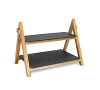2 Tier Slate Cake Stand - Rustic Tiered Serving Platter for Afternoon Tea, Wood/Slate Foldable Food Display Stand - Serve Desserts, Sushi, Appetisers, Cheese, Tapas, Meats | M&W
