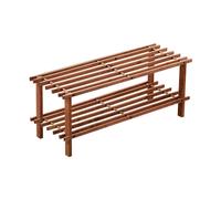 2 Tier Slatted Shoe Rack, Dark Cedar Wood