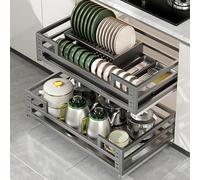 2-Tier Slide Out KitchenBaskets Heavy Duty Pull-Out Drawer Shelves with Damping Guide Rail for Pantry Spice & Seasoning Storage Solutions