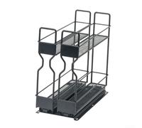 2 Tier Sliding Spice Rack For Cupboard, Carbon Steel Pull Out Cabinet Organizer Shelf, Double Rail Kitchen Storage For Bottles And Dry Goods, Easy Clean