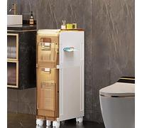 2 Tier Slimline Bathroom Storage Cabinet Floor Standing Unit with Slide Out Drawers and Lid Top Ideal for Paper Storage Bathroom for Home Living Room Kitchen