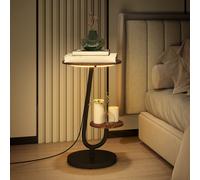 2 Tier Sofa Side Table Storage Bedside End Table With 3 Mode LED Light