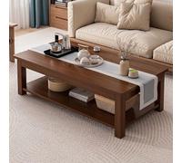 2 Tier Solid Wood Coffee Table Rectangle,Modern Farmhouse Rectangle,Solid Tea Tables with Open Storage Shelf for Living Room,Small Space,mahogany,140cm