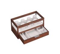 2-Tier Solid Wood Watch Box with 7 Pillars and Drawer, Coffee Brown