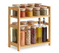 SONGMICS Spice Rack, 2-Tier Countertop Storage Shelf, Desktop Organiser with Bamboo Frame, for Kitchen, Dining Room, Office, Natural Beige OFS046Y101