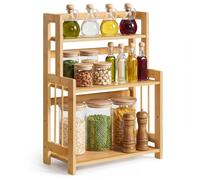 SONGMICS Spice Rack, 3-Tier Countertop Storage Shelf, Desktop Organiser with Bamboo Frame, for Kitchen, Dining Room, Office, Natural Beige OFS047Y101