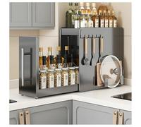 2-Tier Spice Rack with Drawer - Heavy Duty Slide-Out Metal Storage Shelf for Kitchen Seasonings Vertical CabinetCompact Pantry Storage (Black Large)
