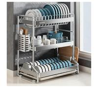 2-Tier Stainless Steel Dish Drying Rack with Drainboard sil & Cutting Board Holder - Space-Saving Multifunctional Kitchen Drainer for Countertop nization