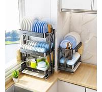 2-Tier Stainless Steel Dish Drying Rack with Removable Cutlery Holder & Drainboard Rust-Resistant Kitchen Organizer for Small Spaces Efficient Drainer & Drip Tray